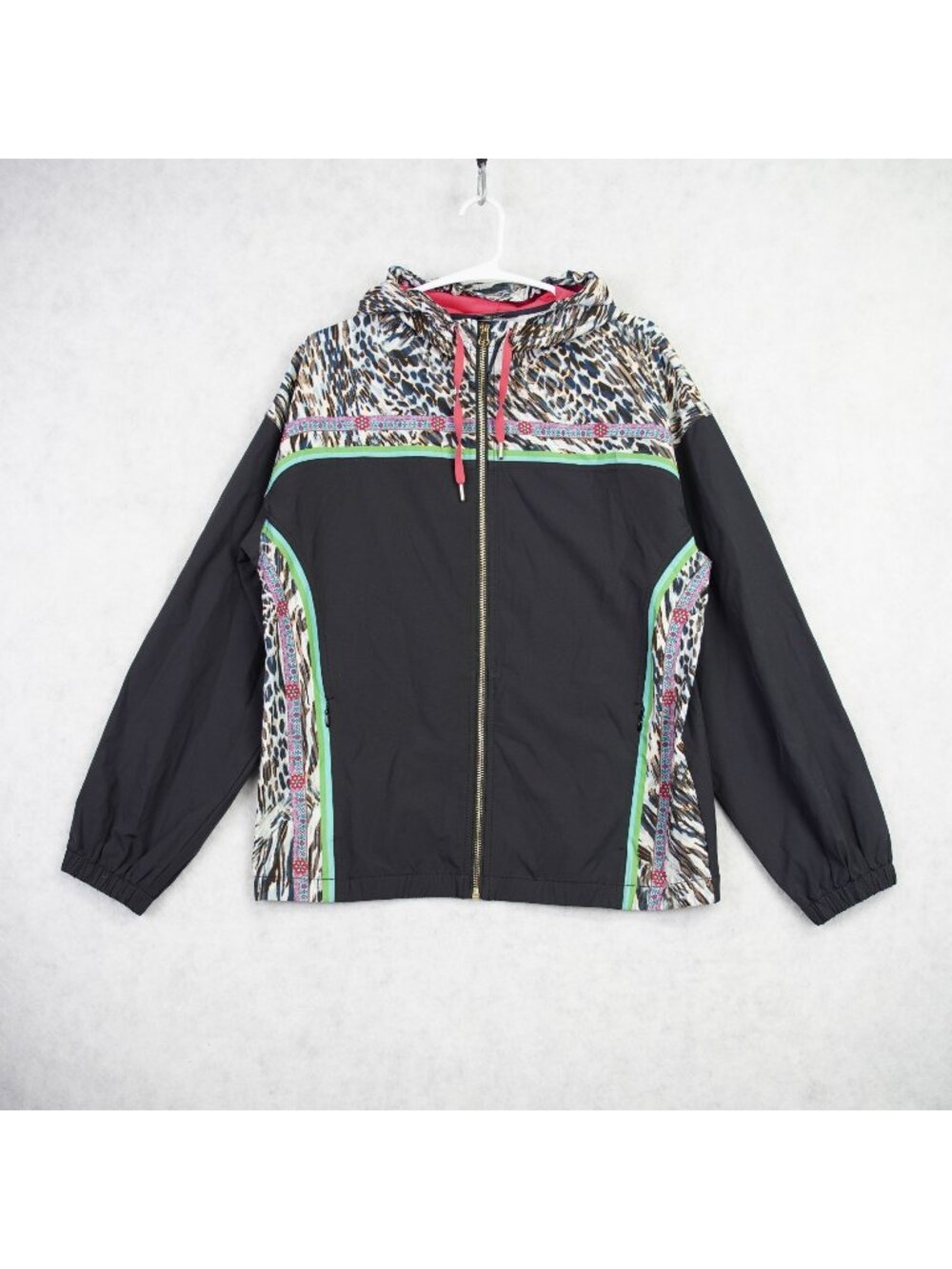 Johnny Was Bee Active Womens Full Zip Jacket Sz Small Leopard & Floral Accents